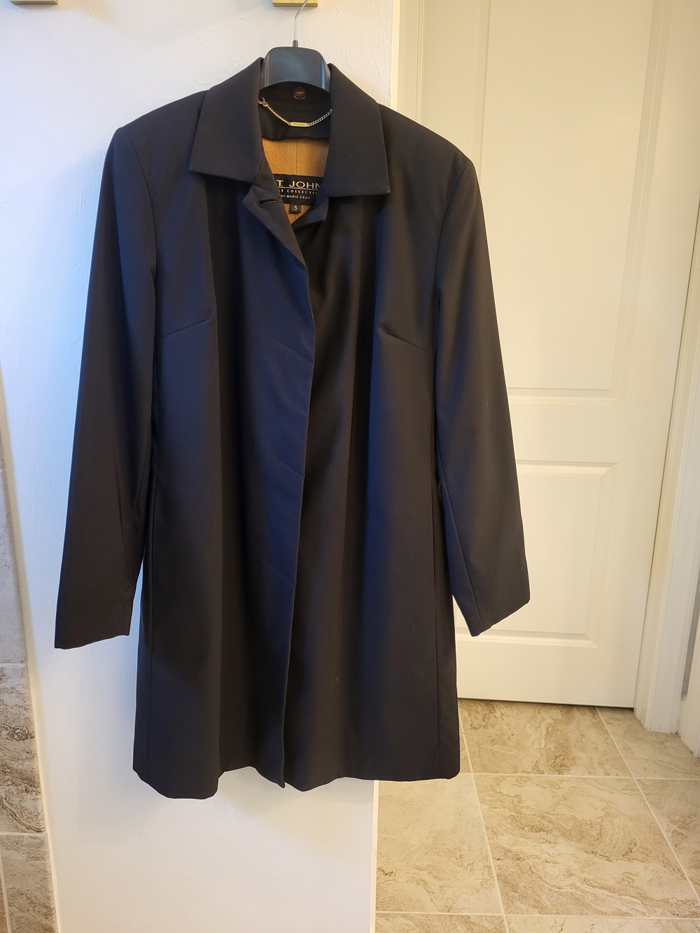 St. John Black Single-Breasted Long Trench Coat